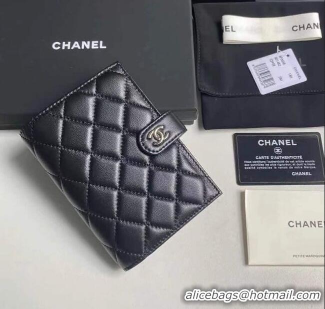 Buy Discount Chanel Lambskin Passport Cover A3658 Black/Silver 2025