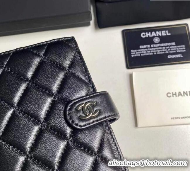 Buy Discount Chanel Lambskin Passport Cover A3658 Black/Silver 2025