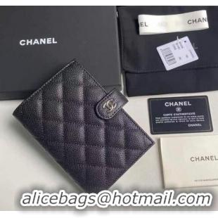 Good Quality Chanel Grained Calfskin Passport Cover A3658 Black/Silver 2025