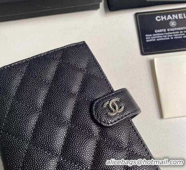 Good Quality Chanel Grained Calfskin Passport Cover A3658 Black/Silver 2025