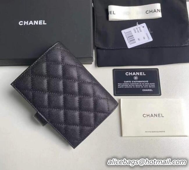 Good Quality Chanel Grained Calfskin Passport Cover A3658 Black/Silver 2025