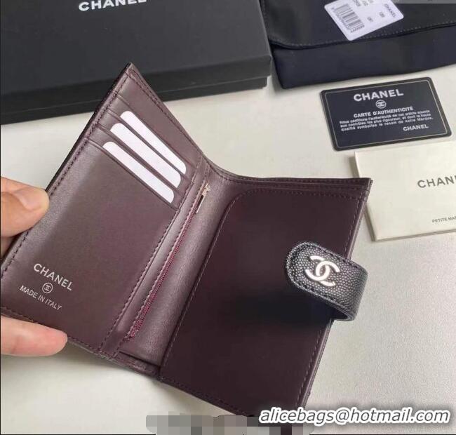 Good Quality Chanel Grained Calfskin Passport Cover A3658 Black/Silver 2025