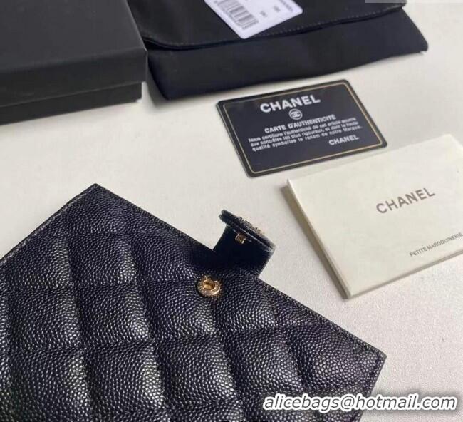 Top Grade Chanel Grained Calfskin Passport Cover A3658 Black/Gold 2025