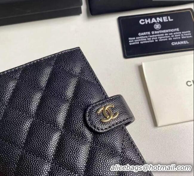 Top Grade Chanel Grained Calfskin Passport Cover A3658 Black/Gold 2025
