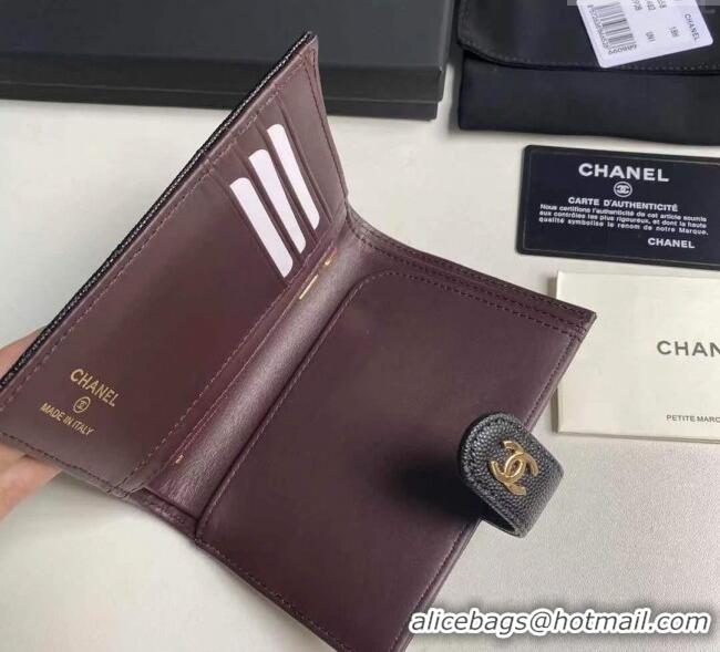 Top Grade Chanel Grained Calfskin Passport Cover A3658 Black/Gold 2025