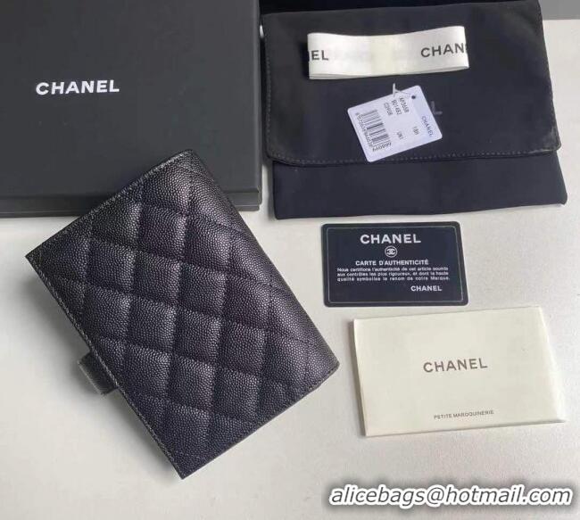 Top Grade Chanel Grained Calfskin Passport Cover A3658 Black/Gold 2025