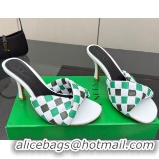 Luxurious Bottega Veneta Blink Heel Slides Sandals 9.5cm in Vichy Intrecciato Leather with Folded Detail Green 0604033