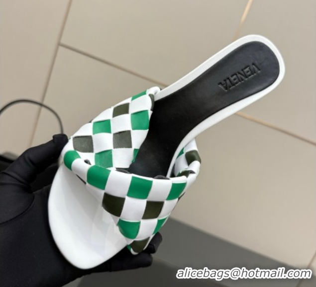 Luxurious Bottega Veneta Blink Heel Slides Sandals 9.5cm in Vichy Intrecciato Leather with Folded Detail Green 0604033