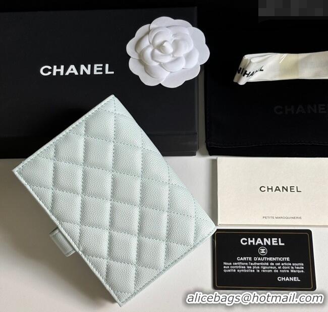 Low Cost Chanel Grained Calfskin Passport Cover A3658 Pale Green/Gold 2025