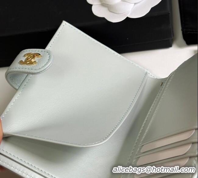 Low Cost Chanel Grained Calfskin Passport Cover A3658 Pale Green/Gold 2025