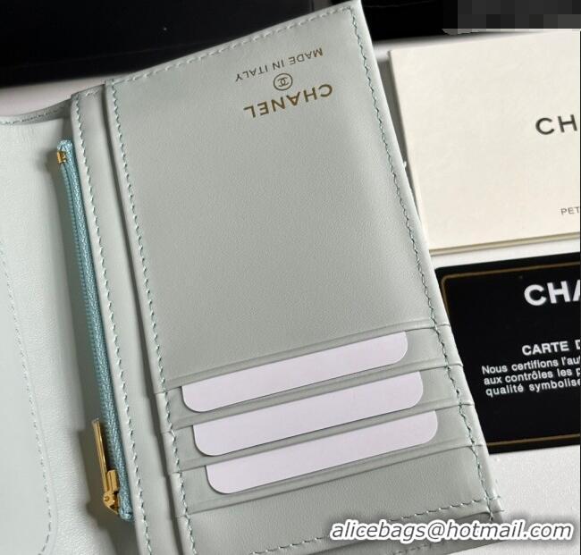 Low Cost Chanel Grained Calfskin Passport Cover A3658 Pale Green/Gold 2025