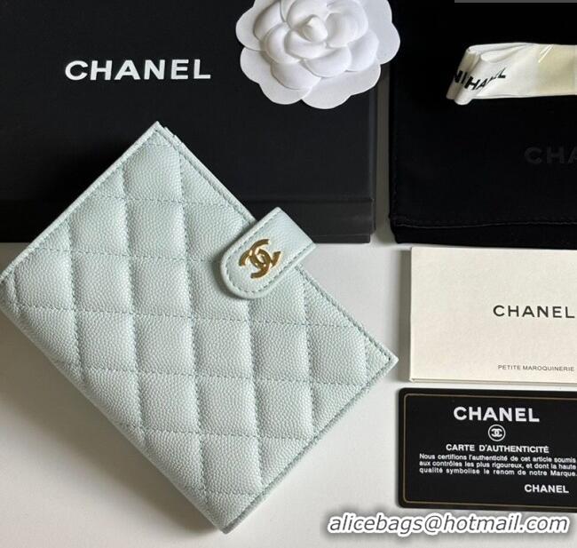 Low Cost Chanel Grained Calfskin Passport Cover A3658 Pale Green/Gold 2025