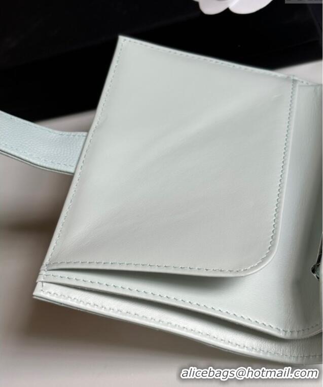 Cheapest Chanel Grained Calfskin Passport Cover A3658 Pale Green/Silver 2025