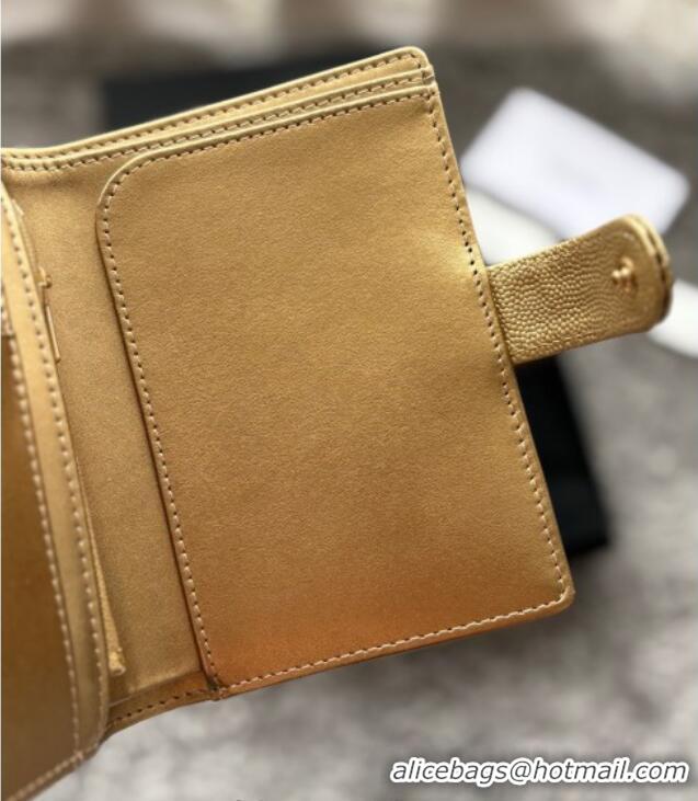 Famous Brand Chanel Grained Calfskin Passport Cover A3658 Gold-Tone 2025