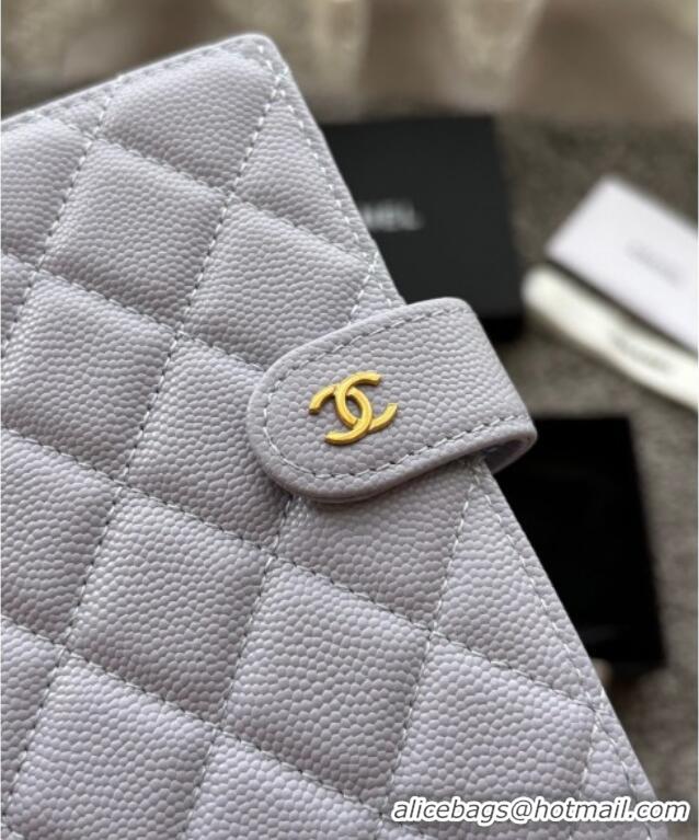 Good Quality Chanel Grained Calfskin Passport Cover A3658 Light Grey 2025