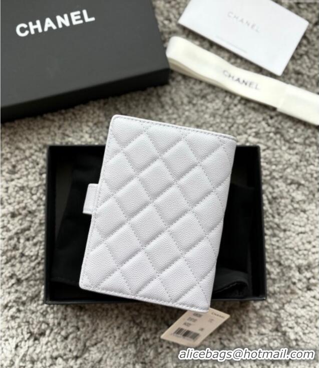Good Quality Chanel Grained Calfskin Passport Cover A3658 Light Grey 2025