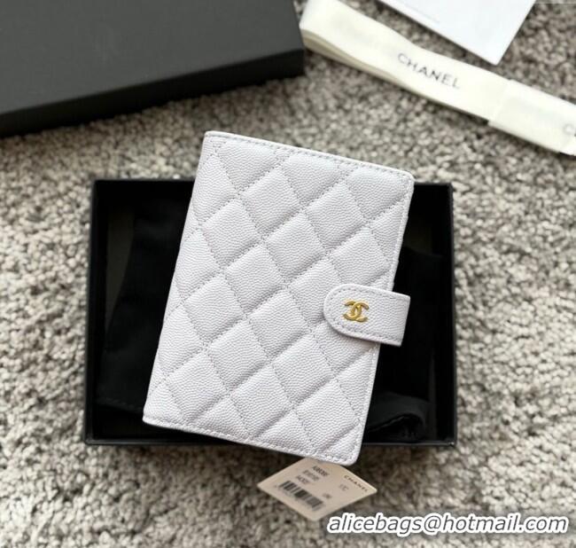 Good Quality Chanel Grained Calfskin Passport Cover A3658 Light Grey 2025