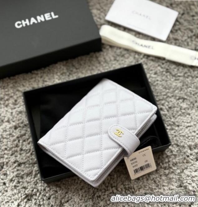 Good Quality Chanel Grained Calfskin Passport Cover A3658 Light Grey 2025