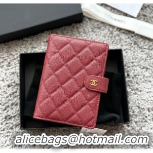 Top Grade Chanel Grained Calfskin Passport Cover A3658 Red 2025