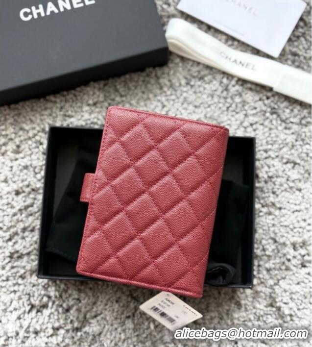 Top Grade Chanel Grained Calfskin Passport Cover A3658 Red 2025