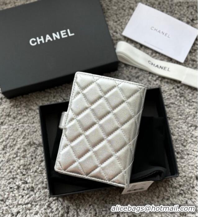 Good Looking Chanel Lambskin Passport Cover A3658 Silver-Tone 2025