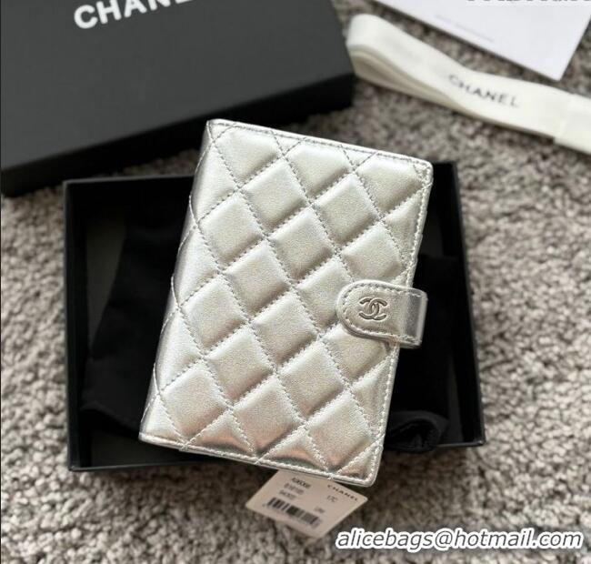 Good Looking Chanel Lambskin Passport Cover A3658 Silver-Tone 2025