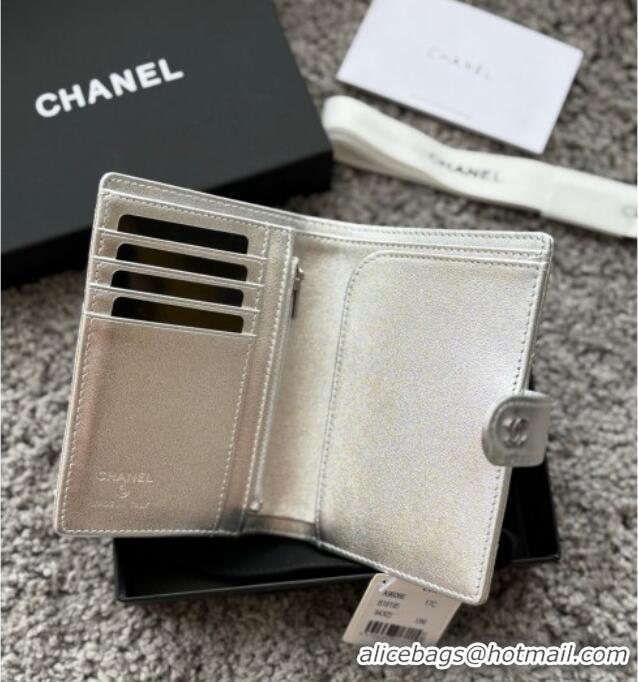 Good Looking Chanel Lambskin Passport Cover A3658 Silver-Tone 2025