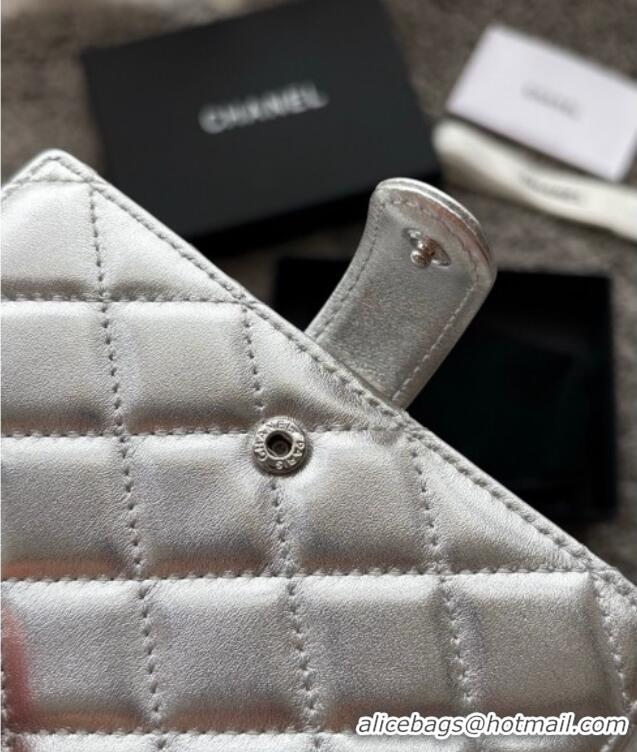 Good Looking Chanel Lambskin Passport Cover A3658 Silver-Tone 2025