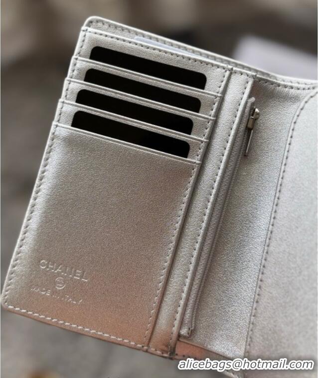 Good Looking Chanel Lambskin Passport Cover A3658 Silver-Tone 2025