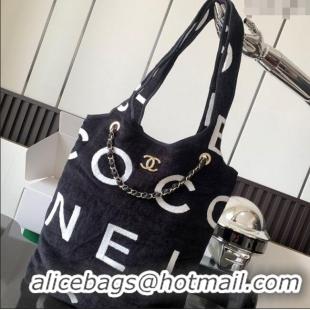 Good Quality Chanel Cotton Coco Beach Bag AA3846 Black/White 2025