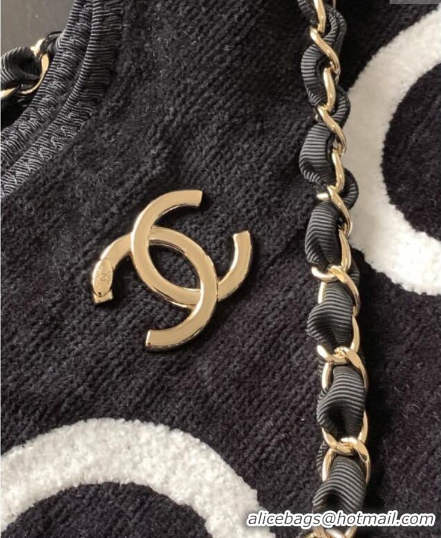Good Quality Chanel Cotton Coco Beach Bag AA3846 Black/White 2025