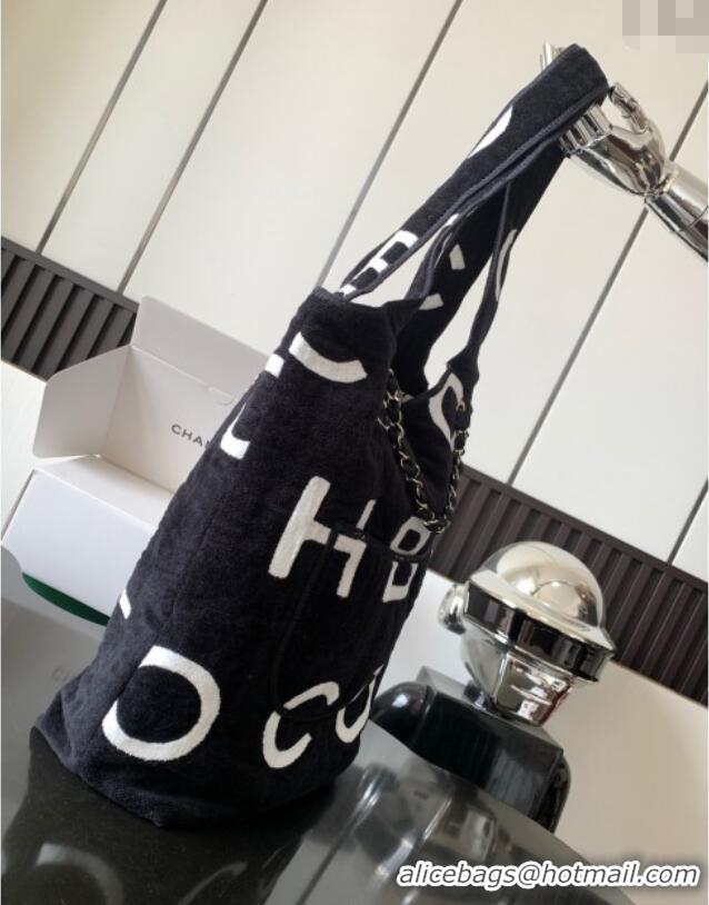 Good Quality Chanel Cotton Coco Beach Bag AA3846 Black/White 2025