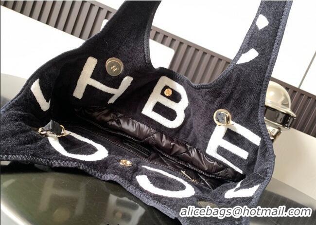 Good Quality Chanel Cotton Coco Beach Bag AA3846 Black/White 2025