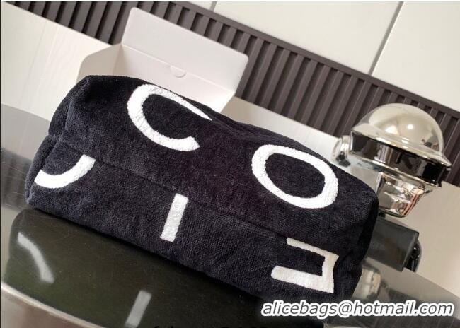 Good Quality Chanel Cotton Coco Beach Bag AA3846 Black/White 2025