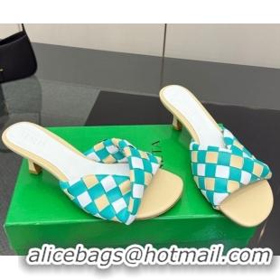 Sophisticated Bottega Veneta Blink Heel Slides Sandals 6.5cm in Vichy Intrecciato Leather with Folded Detail Beige 06040