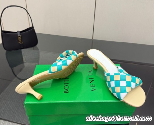Sophisticated Bottega Veneta Blink Heel Slides Sandals 6.5cm in Vichy Intrecciato Leather with Folded Detail Beige 06040