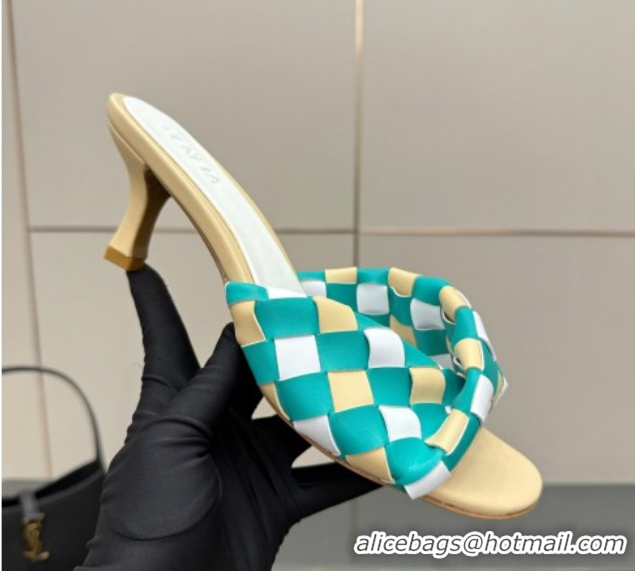 Sophisticated Bottega Veneta Blink Heel Slides Sandals 6.5cm in Vichy Intrecciato Leather with Folded Detail Beige 06040
