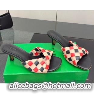 Cheap Price Bottega Veneta Blink Heel Slides Sandals 6.5cm in Vichy Intrecciato Leather with Folded Detail Black 0604031