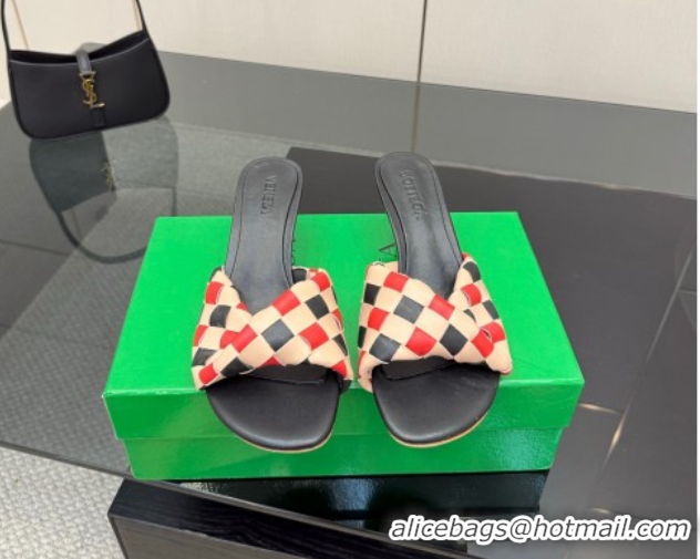 Cheap Price Bottega Veneta Blink Heel Slides Sandals 6.5cm in Vichy Intrecciato Leather with Folded Detail Black 0604031
