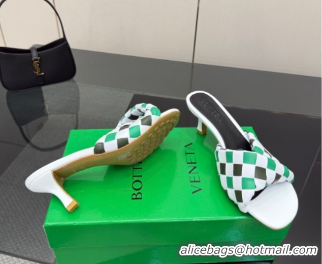 Durable Bottega Veneta Blink Heel Slides Sandals 6.5cm in Vichy Intrecciato Leather with Folded Detail Green 0604034