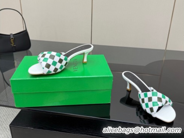 Durable Bottega Veneta Blink Heel Slides Sandals 6.5cm in Vichy Intrecciato Leather with Folded Detail Green 0604034