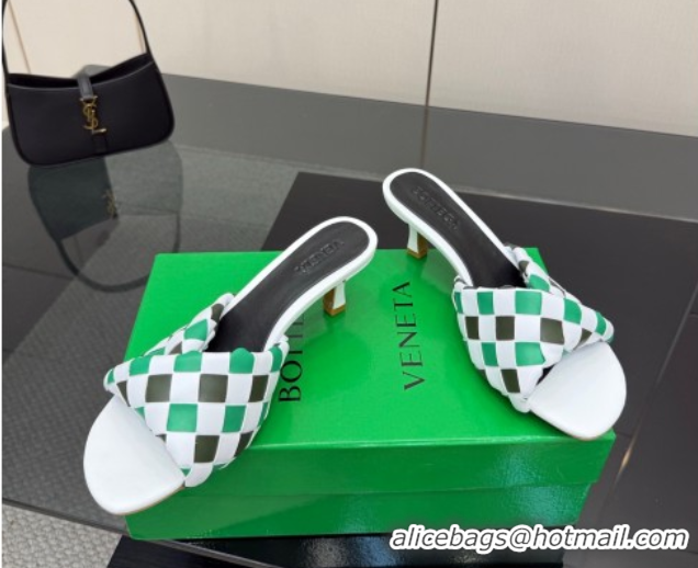 Durable Bottega Veneta Blink Heel Slides Sandals 6.5cm in Vichy Intrecciato Leather with Folded Detail Green 0604034