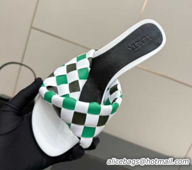 Durable Bottega Veneta Blink Heel Slides Sandals 6.5cm in Vichy Intrecciato Leather with Folded Detail Green 0604034