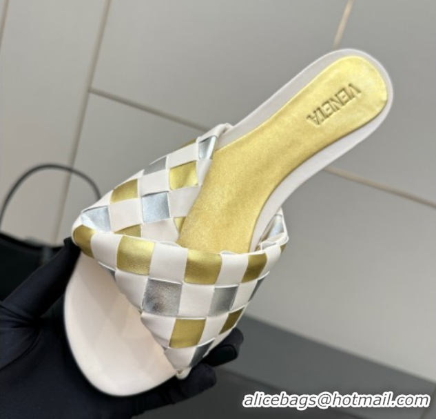 Stylish Bottega Veneta Blink Flat Slides Sandals in Vichy Intrecciato Leather with Folded Detail Nude 0604026