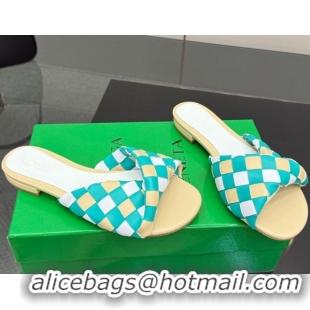 Luxury Discount Bottega Veneta Blink Flat Slides Sandals in Vichy Intrecciato Leather with Folded Detail Beige 0604029