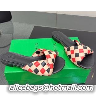 Luxury Cheap Bottega Veneta Blink Flat Slides Sandals in Vichy Intrecciato Leather with Folded Detail Black 0604032