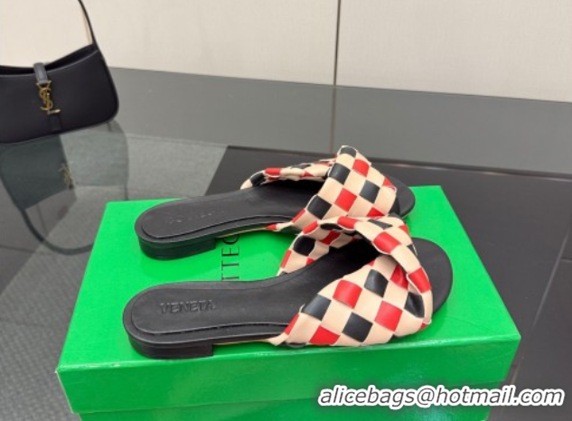 Luxury Cheap Bottega Veneta Blink Flat Slides Sandals in Vichy Intrecciato Leather with Folded Detail Black 0604032