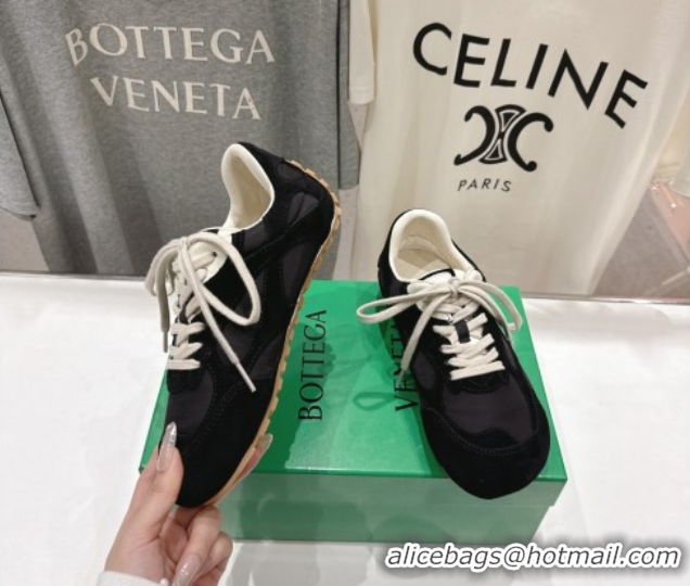Best Grade Bottega Veneta Orbit Flash Sneakers in Suede and Nylon Black 0604041