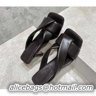 Low Price Bottega Veneta Riva Heel Slides Sandal 9cm in Shiny Calfskin with Twisted Strap Fondant Brown 0604043