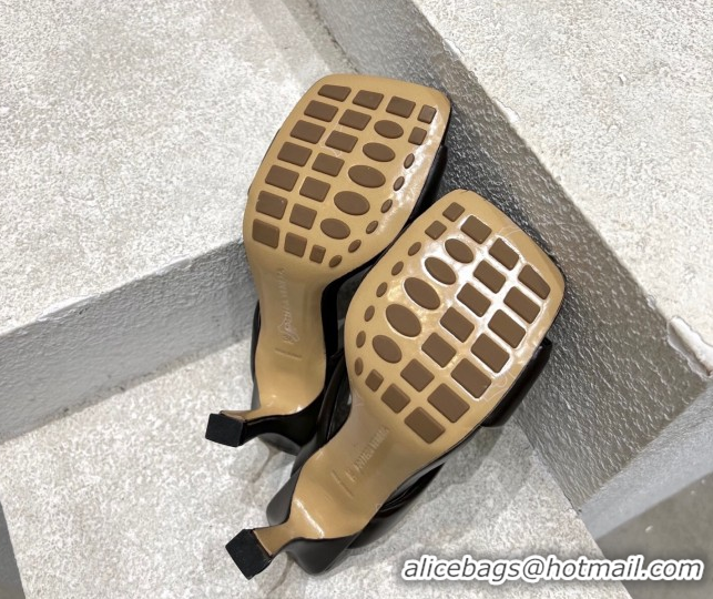 Low Price Bottega Veneta Riva Heel Slides Sandal 9cm in Shiny Calfskin with Twisted Strap Fondant Brown 0604043